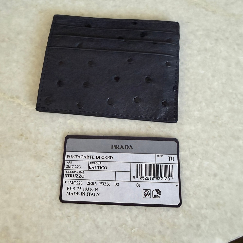 Prada Baltico Ostrich Leather Card Holder Wallet 2MC223 Struzzo Navy Blue Italy - Picture 4 of 8